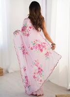 Vegaa Fashion Baby Pink Chinon Silk Print Work With Mirror Work Border Designer Saree - Distacart