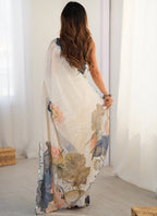Vegaa Fashion Off White Sky Blue Chinon Silk Print Work With Mirror Work Border Designer Saree - Distacart