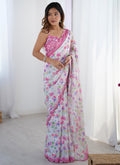 Vegaa Fashion Off White Chinon Silk Print Work With Mirror Work Border Designer Saree - Distacart