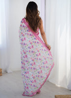 Vegaa Fashion Off White Chinon Silk Print Work With Mirror Work Border Designer Saree - Distacart