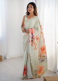 Vegaa Fashion Olive Green Chinon Silk Print Work With Mirror Work Border Designer Saree - Distacart