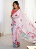 Vegaa Fashion Baby Pink Chinon Silk Print Work With Mirror Work Border Designer Saree - Distacart