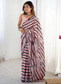 Vegaa Fashion Peach Chinon Silk Print Work With Mirror Work Border Designer Saree - Distacart