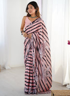 Vegaa Fashion Peach Chinon Silk Print Work With Mirror Work Border Designer Saree - Distacart