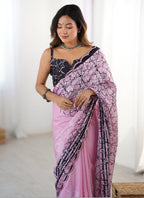Vegaa Fashion Baby Pink Chinon Silk Print Work With Mirror Work Border Designer Saree - Distacart