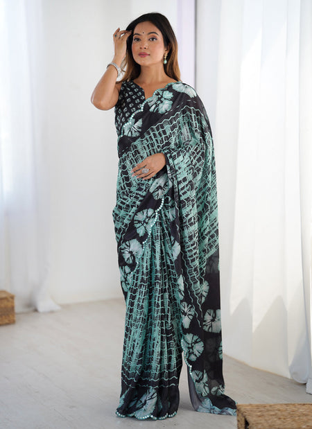 Vegaa Fashion Multi Color Chinon Silk Print Work With Mirror Work Border Designer Saree