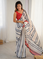 Vegaa Fashion Off White Chinon Silk Print Work With Mirror Work Border Designer Saree - Distacart