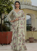 Vegaa Fashion Beige Chinon Silk Floral Printed With Mirror Cut Border Ready To Wear Saree - Distacart