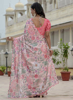 Vegaa Fashion Light Pink Chinon Silk Floral Printed With Mirror Cut Border Ready To Wear Saree - Distacart