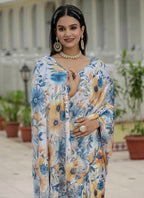 Vegaa Fashion Off White Chinon Silk Floral Printed With Mirror Cut Border Ready To Wear Saree - Distacart