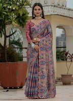 Vegaa Fashion Multi Color Chinon Silk Floral Printed With Mirror Cut Border Ready To Wear Saree - Distacart