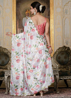 Vegaa Fashion Off White Chinon Silk Floral Printed With Mirror Cut Border Ready To Wear Saree - Distacart