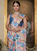 Vegaa Fashion Multi Color Chinon Silk Floral Printed With Mirror Cut Border Ready To Wear Saree - Distacart