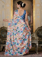 Vegaa Fashion Multi Color Chinon Silk Floral Printed With Mirror Cut Border Ready To Wear Saree - Distacart