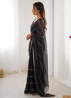 Vegaa Fashion Black Smooth Sitara Fabric Moti & Val Sequence Designer Saree - Distacart