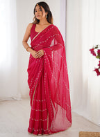 Vegaa Fashion Pink Smooth Sitara Fabric Moti & Val Sequence Designer Saree - Distacart