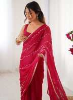 Vegaa Fashion Pink Smooth Sitara Fabric Moti & Val Sequence Designer Saree - Distacart