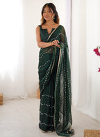 Vegaa Fashion Green Smooth Sitara Fabric Moti & Val Sequence Designer Saree - Distacart