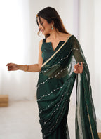Vegaa Fashion Green Smooth Sitara Fabric Moti & Val Sequence Designer Saree - Distacart