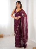 Vegaa Fashion Wine Smooth Sitara Fabric Moti & Val Sequence Designer Saree - Distacart