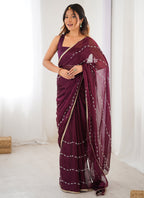 Vegaa Fashion Wine Smooth Sitara Fabric Moti & Val Sequence Designer Saree - Distacart