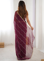Vegaa Fashion Wine Smooth Sitara Fabric Moti & Val Sequence Designer Saree - Distacart