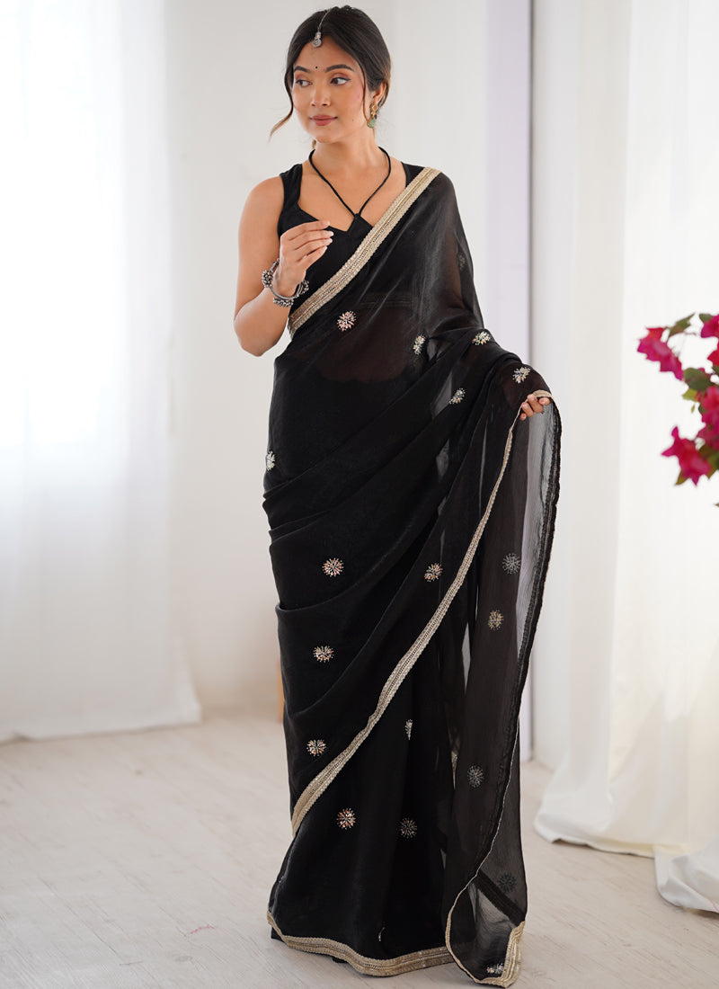 Vegaa Fashion Black Fandy Silk Moti & Val Sequence Designer Saree - Distacart