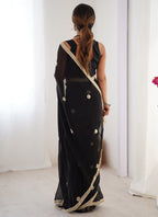 Vegaa Fashion Black Fandy Silk Moti & Val Sequence Designer Saree - Distacart