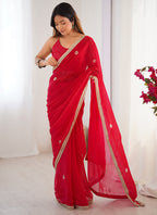 Vegaa Fashion Red Fandy Silk Moti & Val Sequence Designer Saree - Distacart