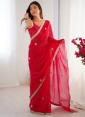 Vegaa Fashion Red Fandy Silk Moti & Val Sequence Designer Saree - Distacart