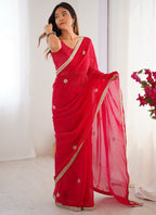 Vegaa Fashion Red Fandy Silk Moti & Val Sequence Designer Saree - Distacart
