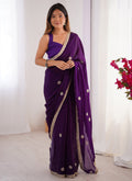 Vegaa Fashion Violet Fandy Silk Moti & Val Sequence Designer Saree - Distacart