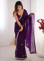 Vegaa Fashion Violet Fandy Silk Moti & Val Sequence Designer Saree - Distacart