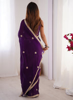 Vegaa Fashion Violet Fandy Silk Moti & Val Sequence Designer Saree - Distacart