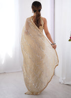 Vegaa Fashion Beige Organza Moti & Val Sequence Party Wear Saree - Distacart