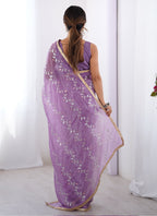 Vegaa Fashion Lavender Organza Moti & Val Sequence Party Wear Saree - Distacart