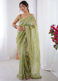 Vegaa Fashion Light Green Organza Moti & Val Sequence Party Wear Saree - Distacart