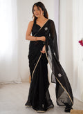 Vegaa Fashion Black Fandy Silk Moti & Val Sequence Designer Saree - Distacart