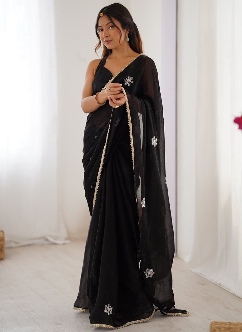 Vegaa Fashion Black Fandy Silk Moti & Val Sequence Designer Saree - Distacart
