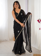 Vegaa Fashion Black Fandy Silk Moti & Val Sequence Designer Saree - Distacart