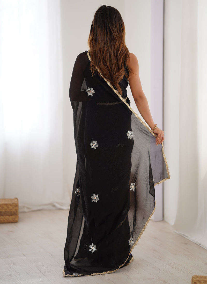 Vegaa Fashion Black Fandy Silk Moti & Val Sequence Designer Saree - Distacart