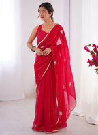 Vegaa Fashion Red Fandy Silk Moti & Val Sequence Designer Saree - Distacart