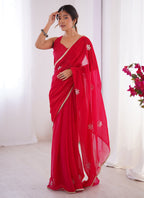 Vegaa Fashion Red Fandy Silk Moti & Val Sequence Designer Saree - Distacart