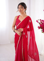 Vegaa Fashion Red Fandy Silk Moti & Val Sequence Designer Saree - Distacart