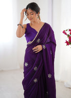 Vegaa Fashion Violet Fandy Silk Moti & Val Sequence Designer Saree - Distacart
