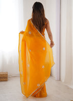 Vegaa Fashion Yellow Fandy Silk Moti & Val Sequence Designer Saree - Distacart