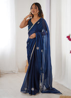 Vegaa Fashion Blue Fandy Silk Moti & Val Sequence Designer Saree - Distacart