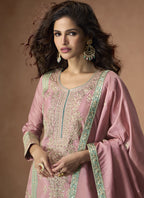 Vegaa Fashion Onion Pink Organza Simar Silk Embroidered Palazzo Suit - Distacart