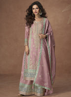 Vegaa Fashion Onion Pink Organza Simar Silk Embroidered Palazzo Suit - Distacart