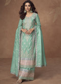 Vegaa Fashion Sea Green Organza Simar Silk Embroidered Palazzo Suit - Distacart